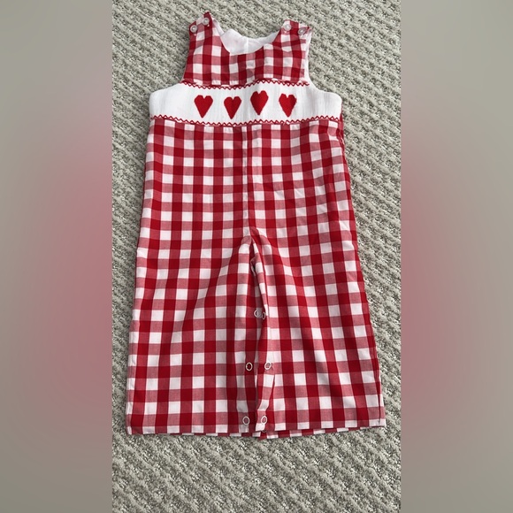 Valentines Day Red and White Checkered Kids Romper - Picture 1 of 2